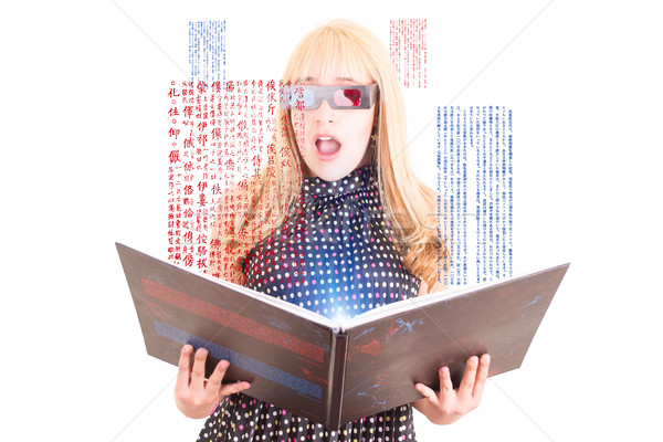 Smiling woman reading a book with 3d glasses asian  concept Stock photo © pxhidalgo