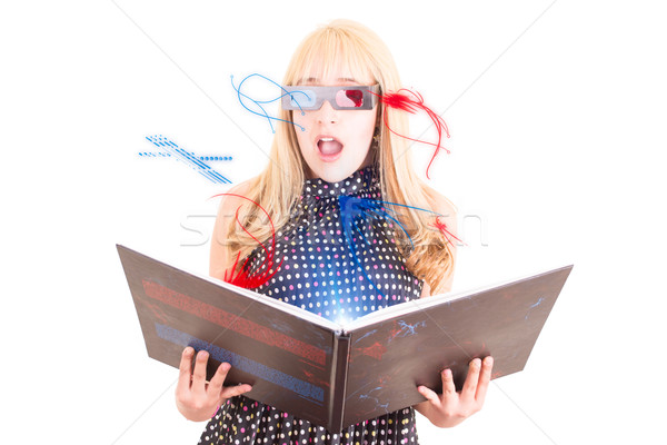 Smiling woman reading a book with 3d glasses concept Stock photo © pxhidalgo