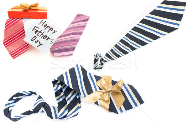 Stock photo: Happy Fathers Day tag with gift boxes and tie