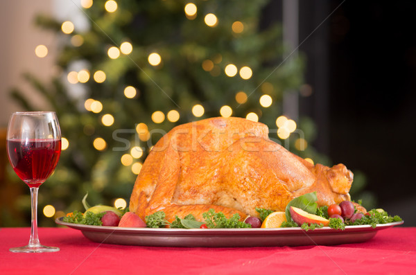 Garnished roasted turkey on holiday with red wine Stock photo © pxhidalgo