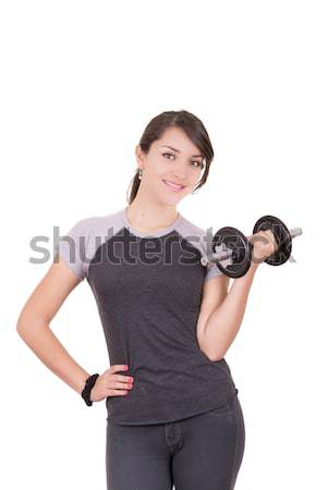 Playful hispanic woman exercising, lifting weights Stock photo © pxhidalgo