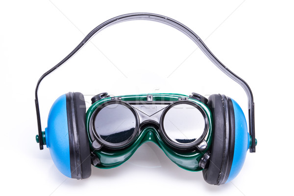 Bezpieczeństwa narzędzi ucha okulary ochronne biały ręce Zdjęcia stock © pxhidalgo