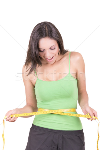 Gewichtsverlust latino Frau lächelnd Maßband Sport Gesundheit Stock foto © pxhidalgo