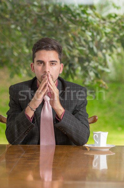 Stockfoto: Peinzend · zakenman · concentratie · home · business · hand