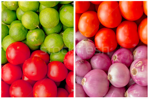 Kollázs színes zöldségek gyümölcsök élelmiszer kosár Stock fotó © pxhidalgo