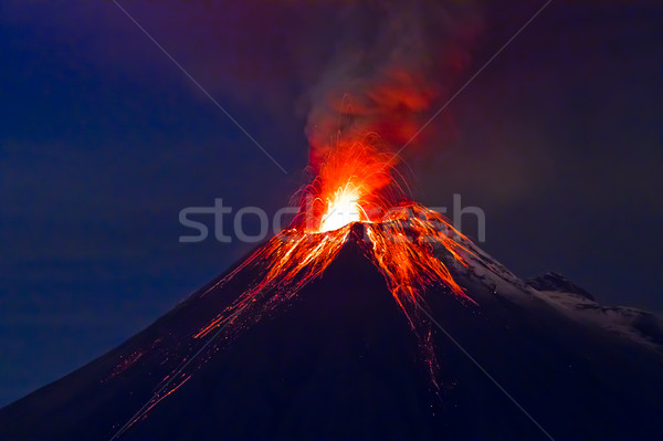 Stock photo: Long exposure, Tungurahua volcano with blue skyes