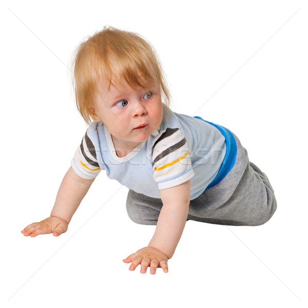 Weinig jongen kruipen witte baby achtergrond Stockfoto © pzaxe