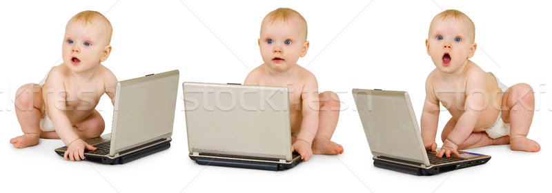 Três bebê fraldas laptops branco computador Foto stock © pzaxe
