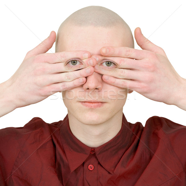 Person looks covered eyes palms Stock photo © pzaxe