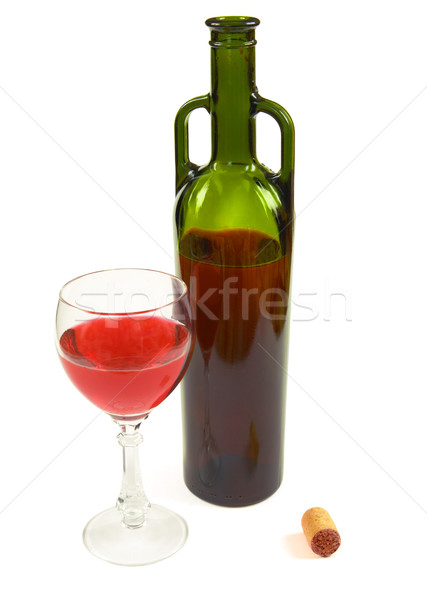 Red wine bottle, glass and stopper Stock photo © pzaxe