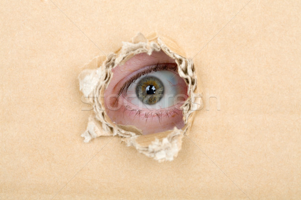Eye looking from a hole in a cardboard Stock photo © pzaxe