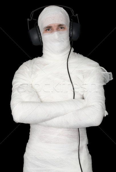 Férfi bandázs fülhallgató fekete arc orvosi Stock fotó © pzaxe
