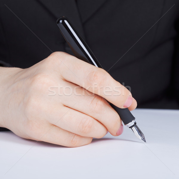 Stock foto: Weiblichen · Hand · halten · Füller · Silber · Stift