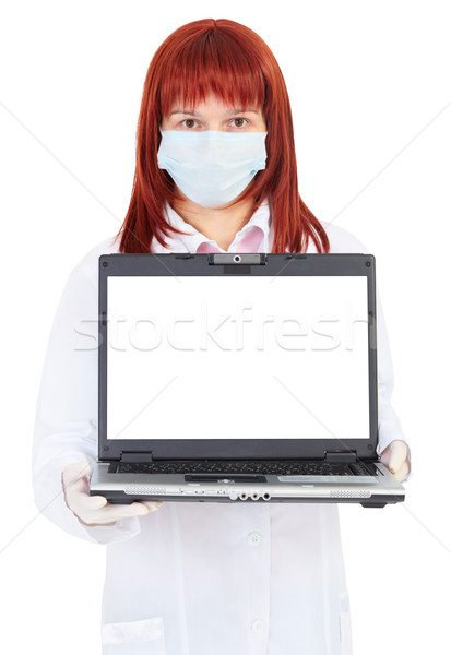 Zdjęcia stock: Kobieta · lekarza · ekranie · komputera · komputera · włosy · laptop
