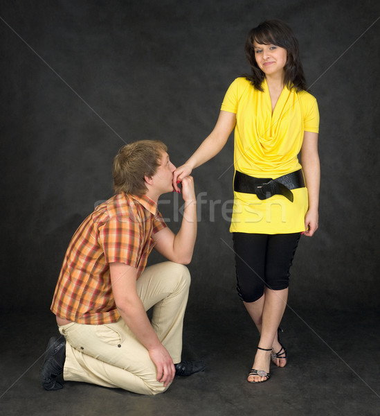 Guy kissing female hand Stock photo © pzaxe