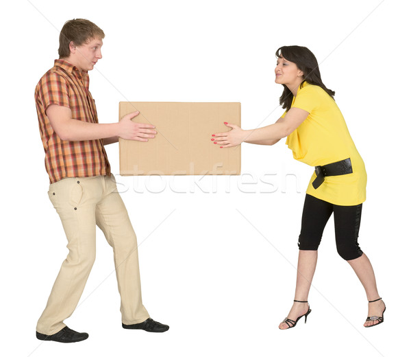 Guy and the girl divide big box Stock photo © pzaxe