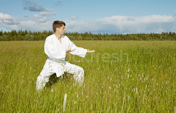 Young karateka trains in open air Stock photo © pzaxe