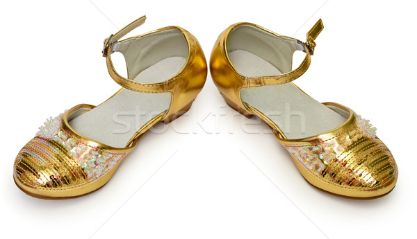 Eleganten golden Schuhe Mädchen weiß Mädchen Stock foto © pzaxe