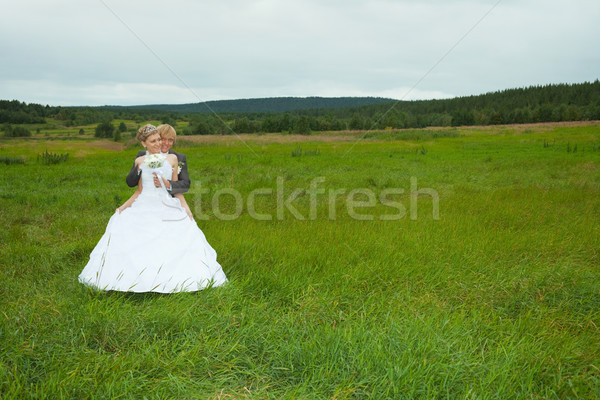 Pan młody ulubiony oblubienicy dziedzinie zielone niebo Zdjęcia stock © pzaxe