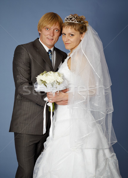 [[stock_photo]]: Heureux · mariée · marié · bleu · fille · visage