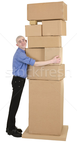 Mann Heap Karton Boxen weiß Stock foto © pzaxe