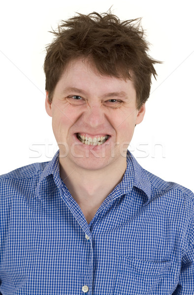 Om dinţi portret alb păr fundal Imagine de stoc © pzaxe