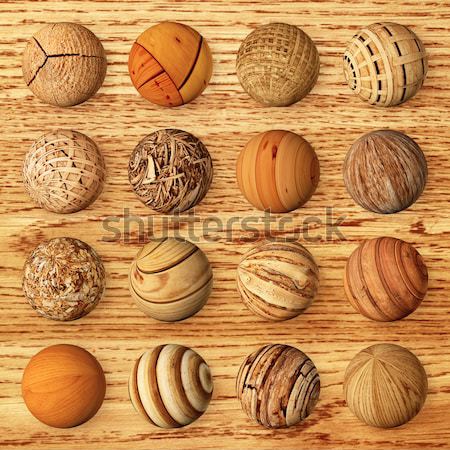 Set of wooden balls against veneer Stock photo © pzaxe