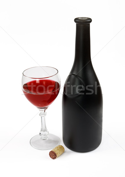 Red wine bottle, glass of wine and stopper Stock photo © pzaxe