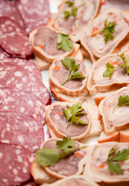 Sausage and sandwiches with meat on plate Stock photo © pzaxe