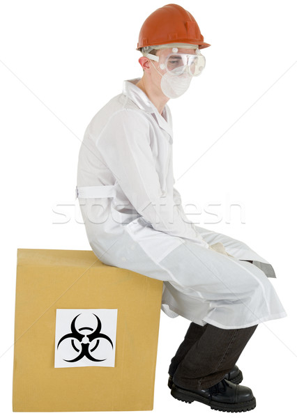 Tudós bioveszély férfi doboz felirat papír Stock fotó © pzaxe