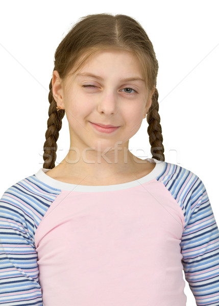 Młoda dziewczyna mrugnięcie oka portret kolor funny Zdjęcia stock © pzaxe