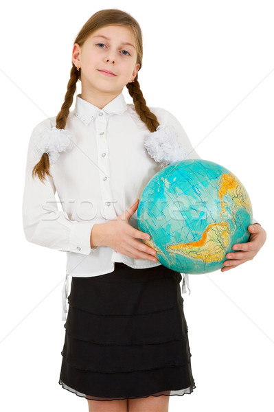 Schoolgirl hold terrestrial globe Stock photo © pzaxe