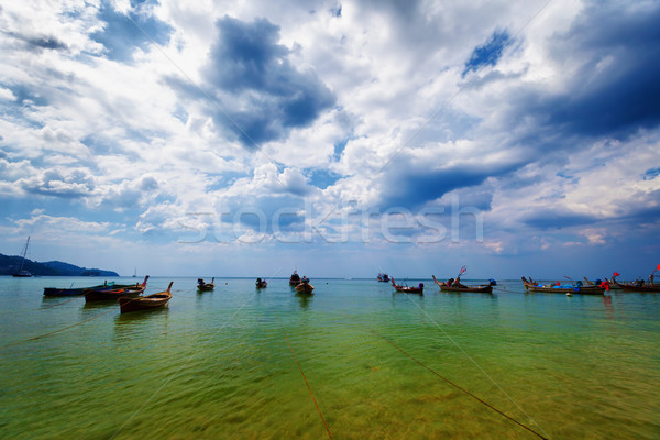 Thai traditional wooden boats in the lagoon Stock photo © pzaxe