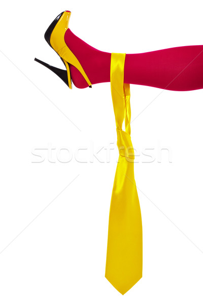 Male yellow necktie on female leg Stock photo © pzaxe