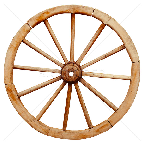 Ancient wooden grunge wagon wheel in country style isolated on w Stock photo © pzaxe