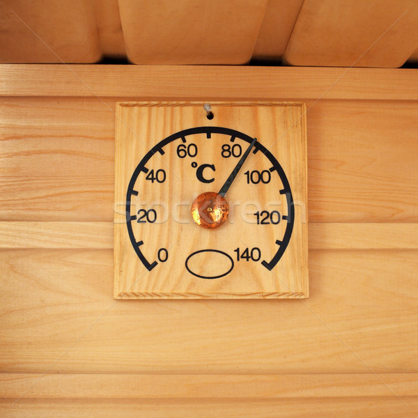 Fából készült hőmérő hőmérséklet szauna mutat Stock fotó © pzaxe