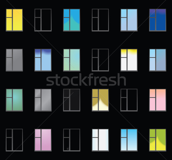 Stock photo: Wall with lighted windows - vector seamless texture