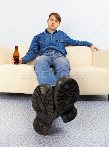 Dronken fat bank bier home schoenen Stockfoto © pzaxe