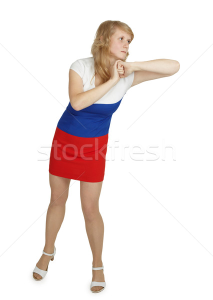 Młoda kobieta łokieć biały odizolowany kobieta dziewczyna Zdjęcia stock © pzaxe