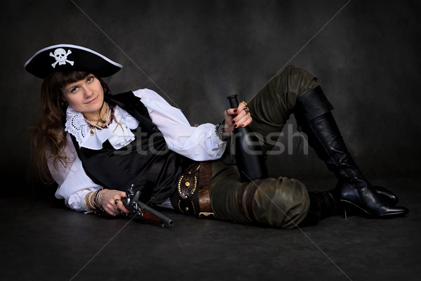 Fille pirate pistolet bouteille noir femme [[stock_photo]] © pzaxe