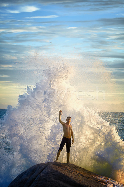 Foto stock: Hombre · como · dios · mar · joven · cielo