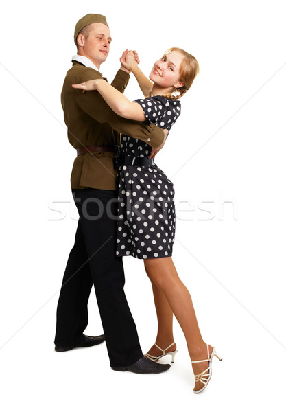 Dansuri cuplu '60 izolat alb fată Imagine de stoc © pzaxe
