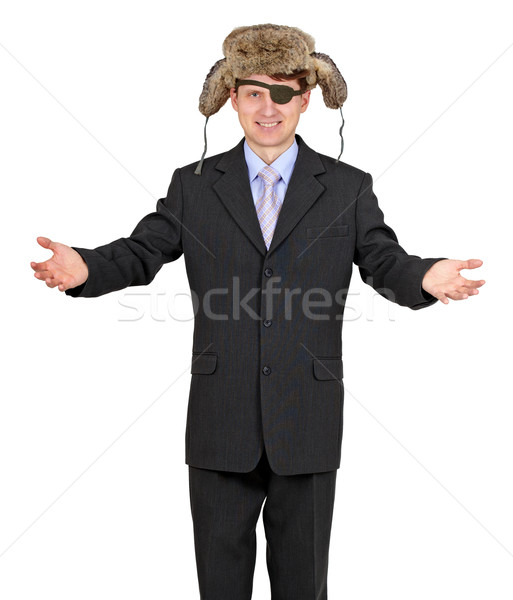 Hospitable funny man with one eye and a fur hat Stock photo © pzaxe