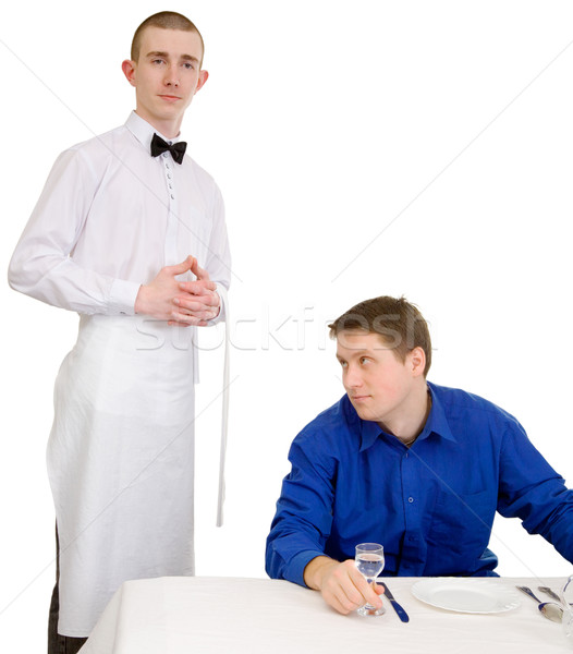 商業照片: 服務員 · 客人 · 餐廳 · 白 · 男子 · 藍色