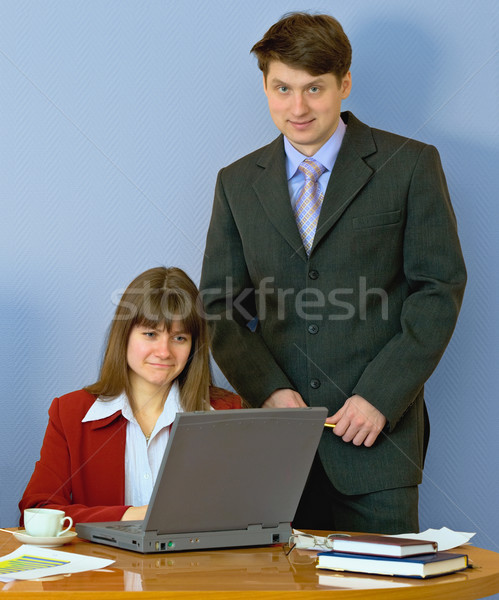 Girls at a desktop and their chief Stock photo © pzaxe