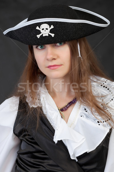 Portré lány kalózkodás kalap közelkép arc Stock fotó © pzaxe