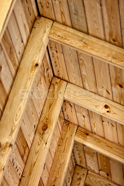 Construction A Wooden Roof Inside View Stock Photo