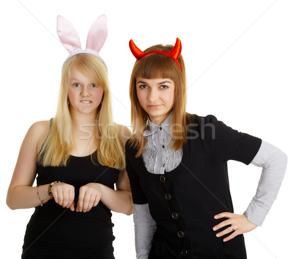 Two girlfriends in fancy dresses Stock photo © pzaxe