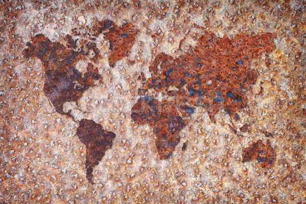Világtérkép korrózió foltok fém fal világ Stock fotó © pzaxe
