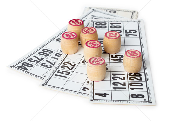 Kegs for bingo on cards, isolated on white Stock photo © pzaxe